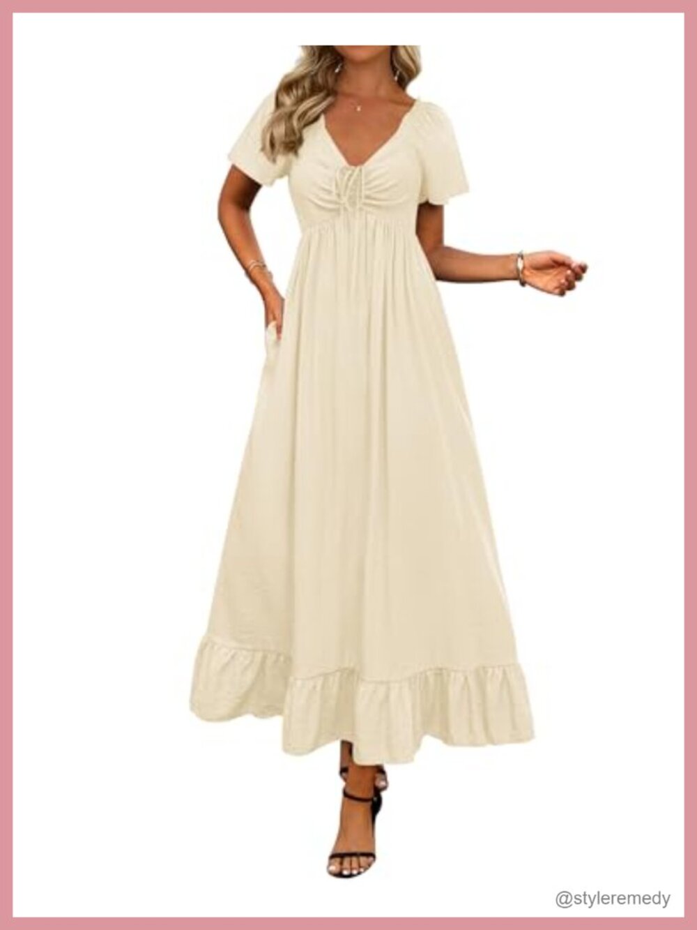 Womens Summer Maxi Dress Wedding Guest Smocked Back V Neck Ruffle